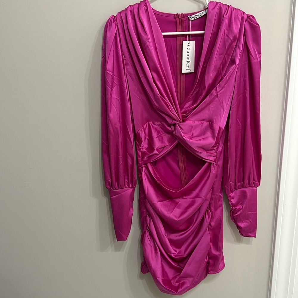 SHEIN Hot Pink Bodycon Longsleeve Cutout Dress